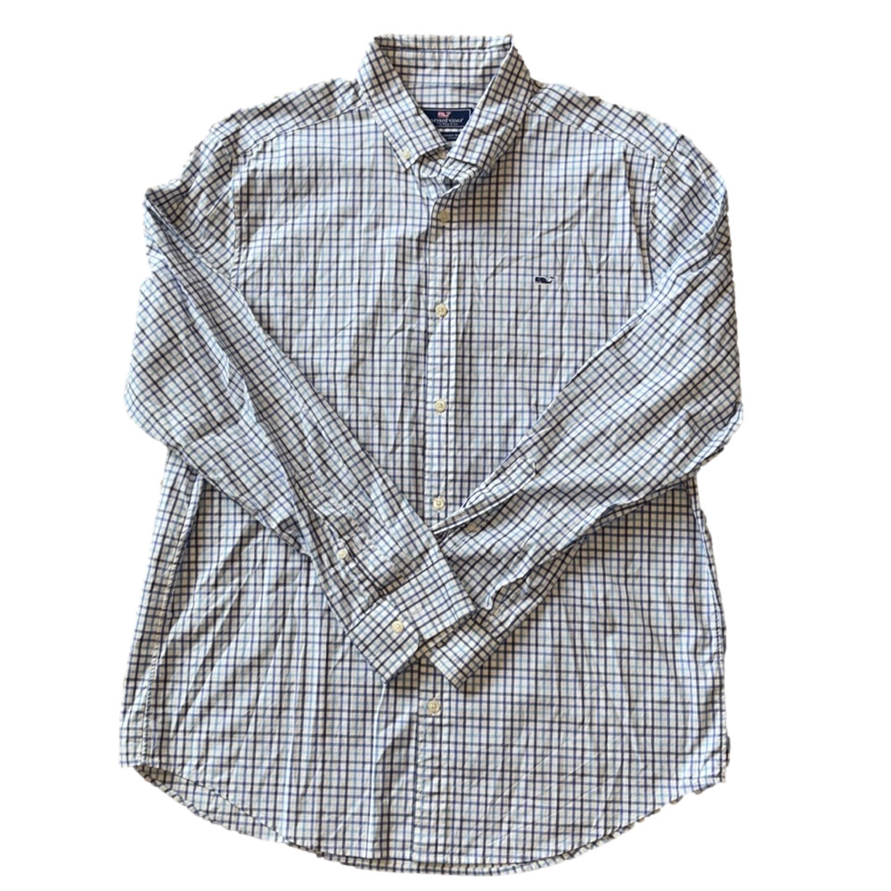 Vineyard Vines Mens Large Classic Fit Whale Long Sleeve Button Down Shirt